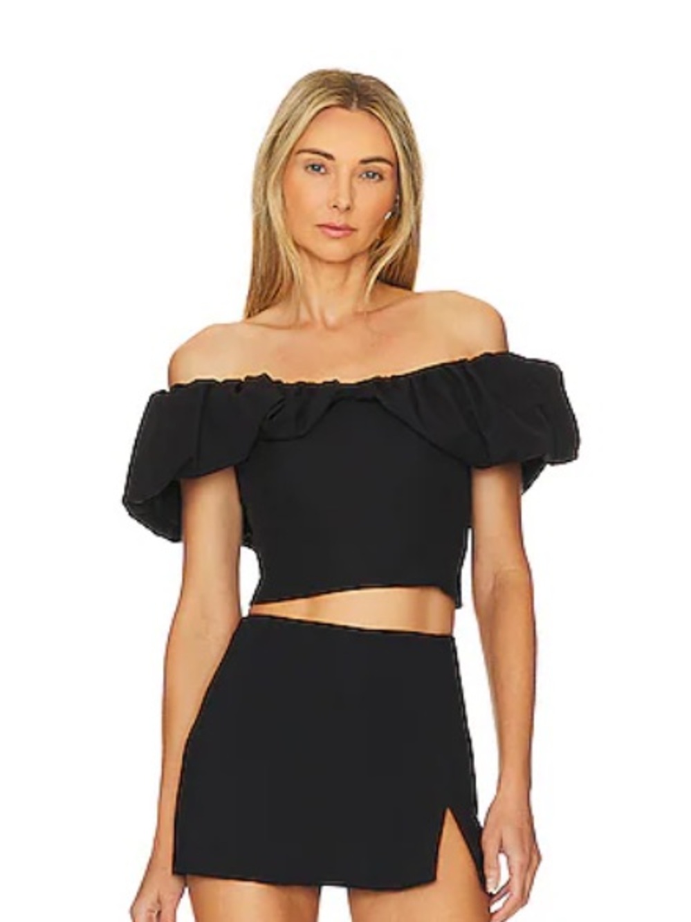 Astr cream Off-Shoulder Ruffle Crop Top